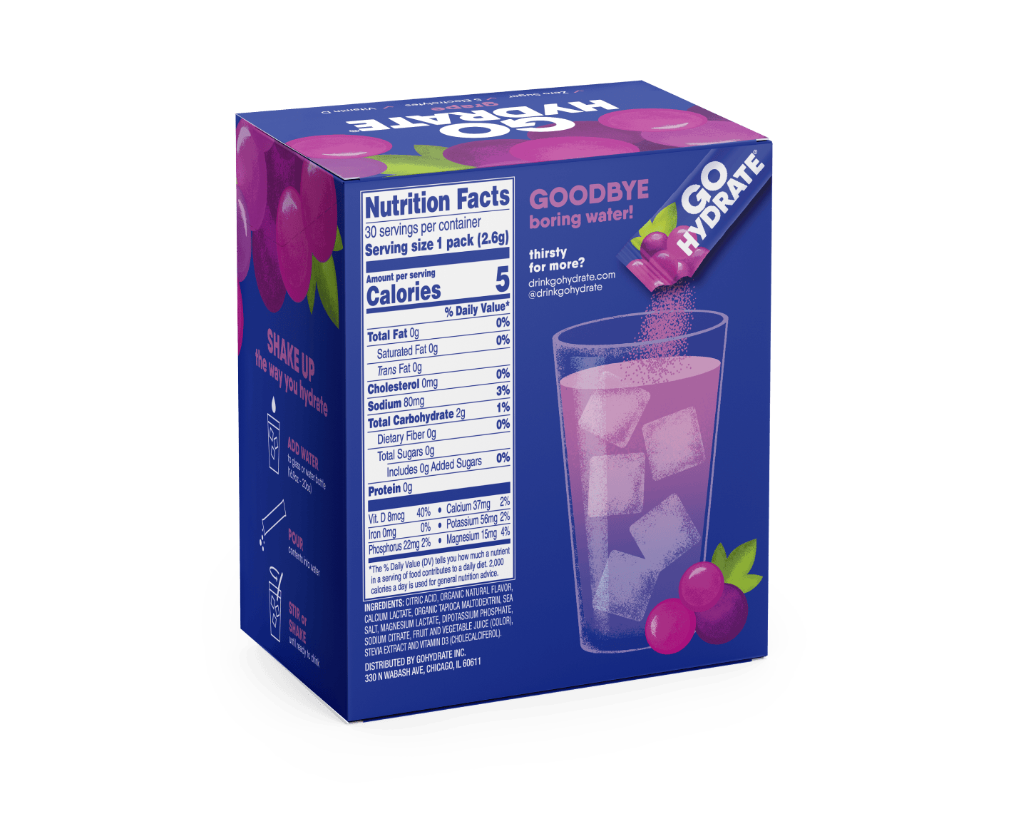 GoHydrate Grape - 30pk Back of Box