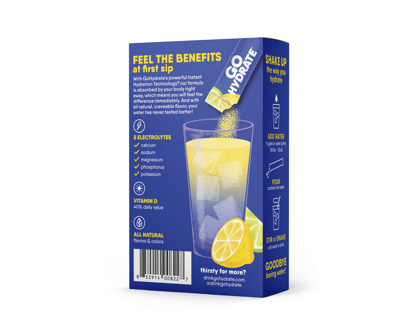 GoHydrate Lemon Citrus - 8pk Back of Box with benefits listed