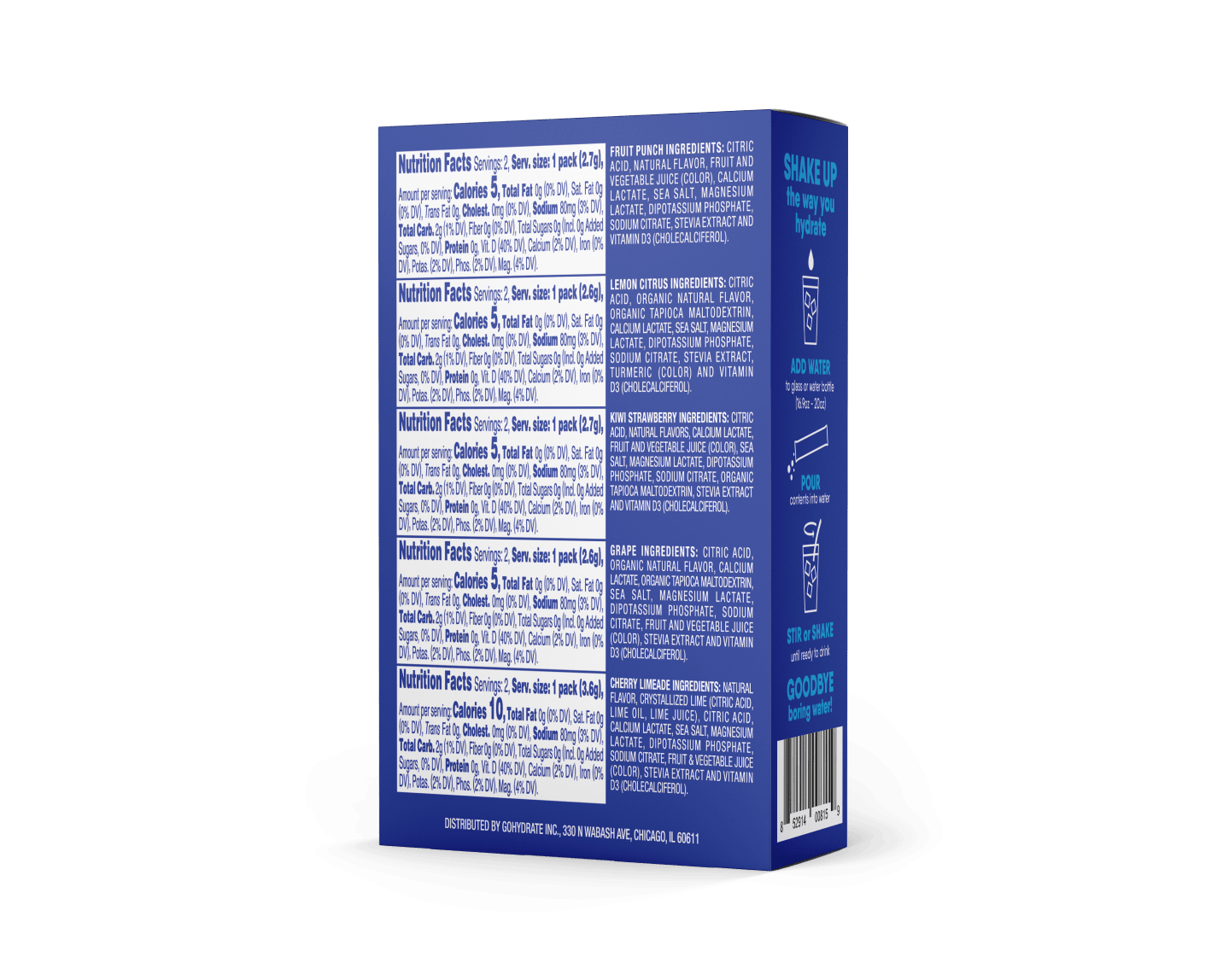 GoHydrate Variety Pack - Back of Box